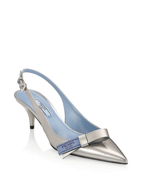 prada slingback heels silver|Prada slingback kitten heels.